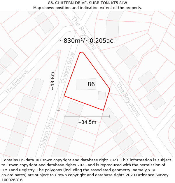 86, CHILTERN DRIVE, SURBITON, KT5 8LW: Plot and title map