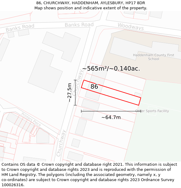 86, CHURCHWAY, HADDENHAM, AYLESBURY, HP17 8DR: Plot and title map