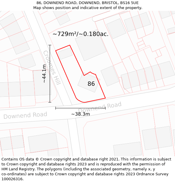 86, DOWNEND ROAD, DOWNEND, BRISTOL, BS16 5UE: Plot and title map