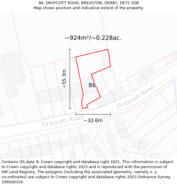 86, DRAYCOTT ROAD, BREASTON, DERBY, DE72 3DB: Plot and title map