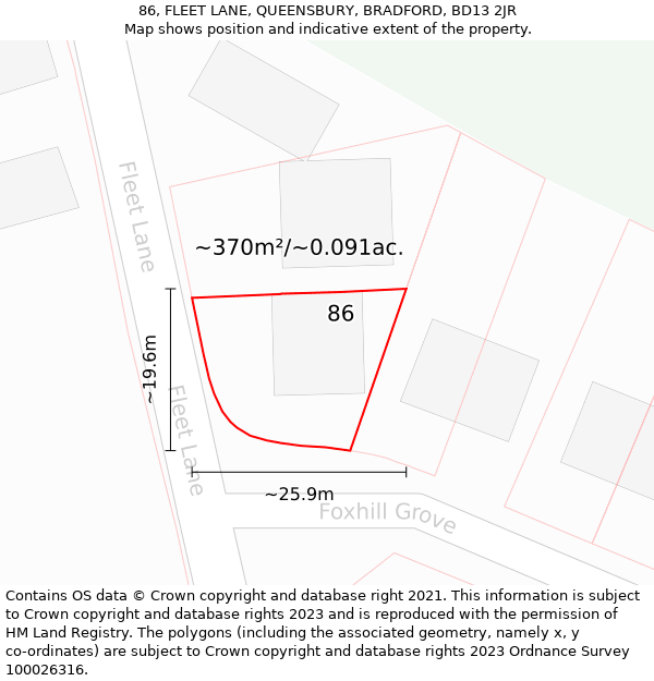 86, FLEET LANE, QUEENSBURY, BRADFORD, BD13 2JR: Plot and title map