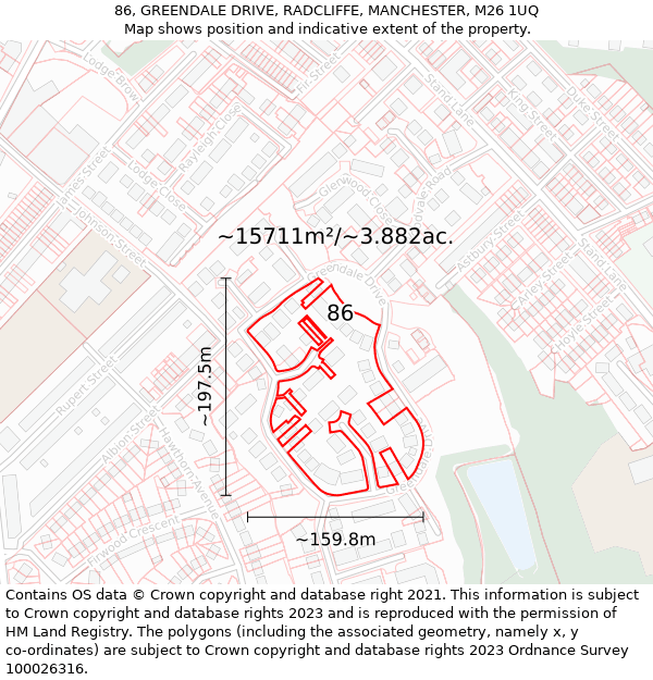 86, GREENDALE DRIVE, RADCLIFFE, MANCHESTER, M26 1UQ: Plot and title map