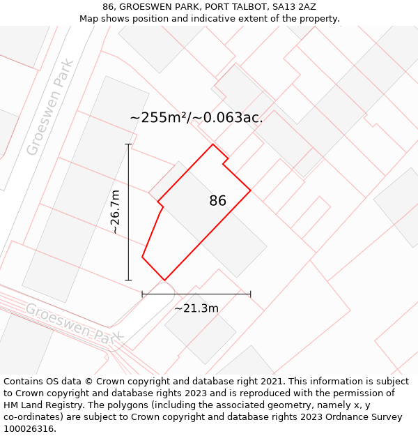 86, GROESWEN PARK, PORT TALBOT, SA13 2AZ: Plot and title map