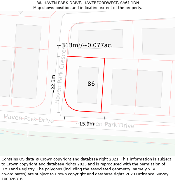 86, HAVEN PARK DRIVE, HAVERFORDWEST, SA61 1DN: Plot and title map