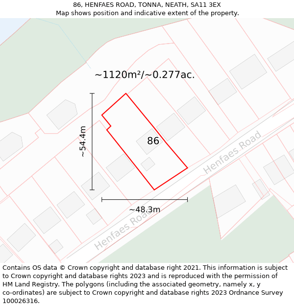 86, HENFAES ROAD, TONNA, NEATH, SA11 3EX: Plot and title map