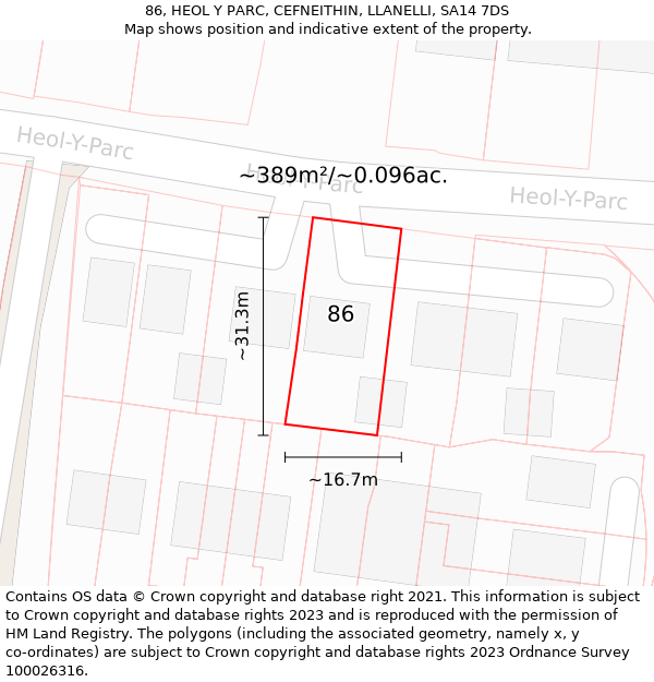 86, HEOL Y PARC, CEFNEITHIN, LLANELLI, SA14 7DS: Plot and title map