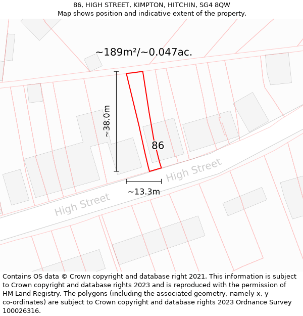 86, HIGH STREET, KIMPTON, HITCHIN, SG4 8QW: Plot and title map