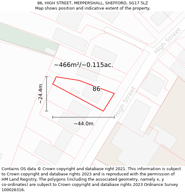 86, HIGH STREET, MEPPERSHALL, SHEFFORD, SG17 5LZ: Plot and title map