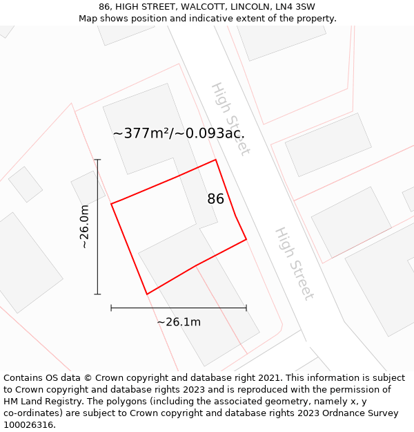 86, HIGH STREET, WALCOTT, LINCOLN, LN4 3SW: Plot and title map