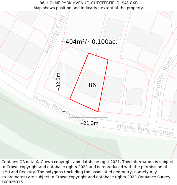 86, HOLME PARK AVENUE, CHESTERFIELD, S41 8XB: Plot and title map