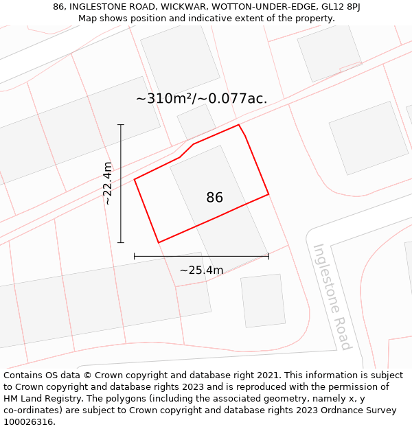 86, INGLESTONE ROAD, WICKWAR, WOTTON-UNDER-EDGE, GL12 8PJ: Plot and title map