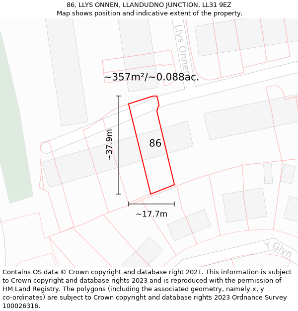 86, LLYS ONNEN, LLANDUDNO JUNCTION, LL31 9EZ: Plot and title map