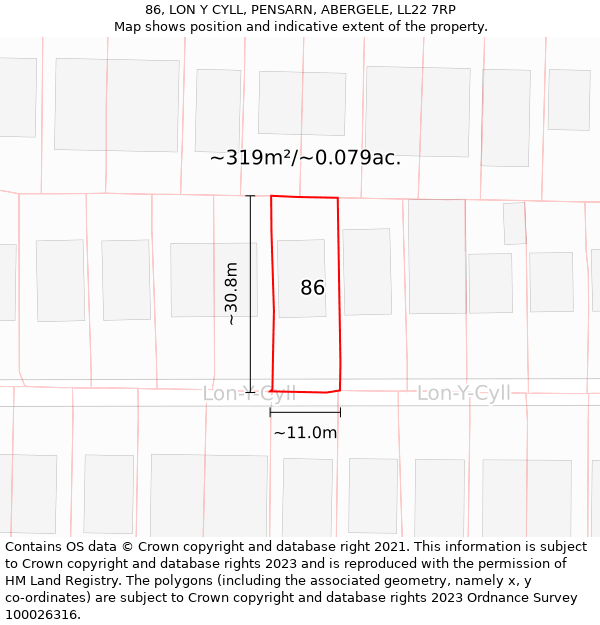 86, LON Y CYLL, PENSARN, ABERGELE, LL22 7RP: Plot and title map