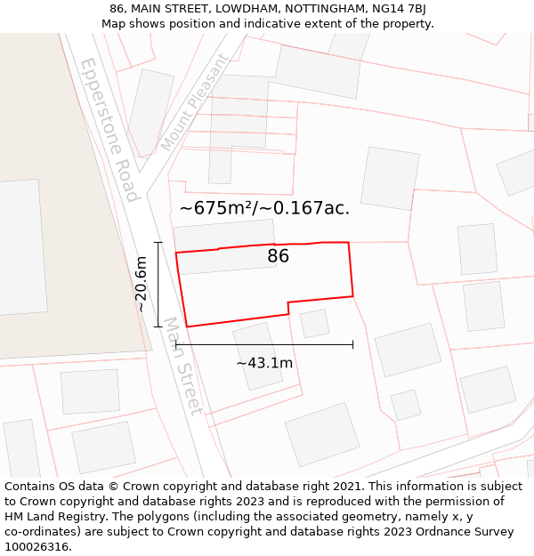 86, MAIN STREET, LOWDHAM, NOTTINGHAM, NG14 7BJ: Plot and title map