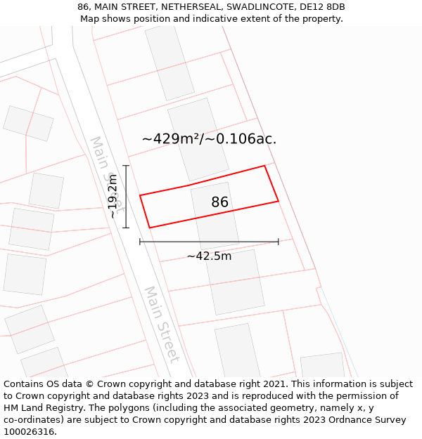 86, MAIN STREET, NETHERSEAL, SWADLINCOTE, DE12 8DB: Plot and title map