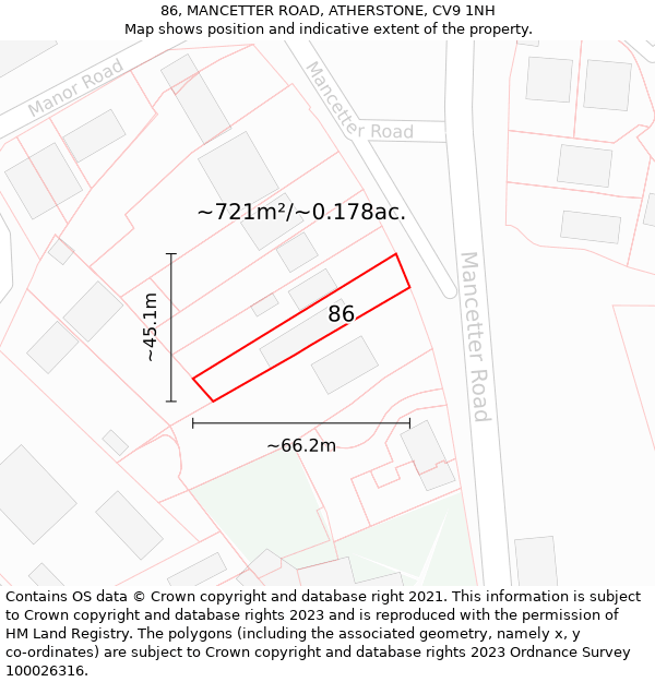 86, MANCETTER ROAD, ATHERSTONE, CV9 1NH: Plot and title map