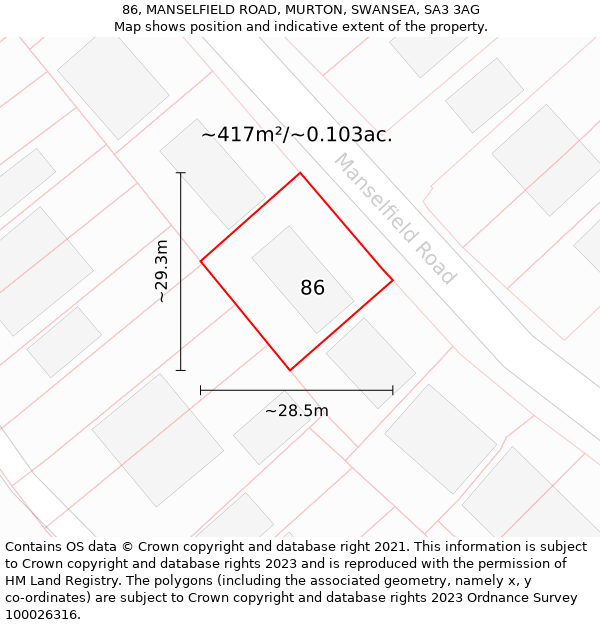 86, MANSELFIELD ROAD, MURTON, SWANSEA, SA3 3AG: Plot and title map