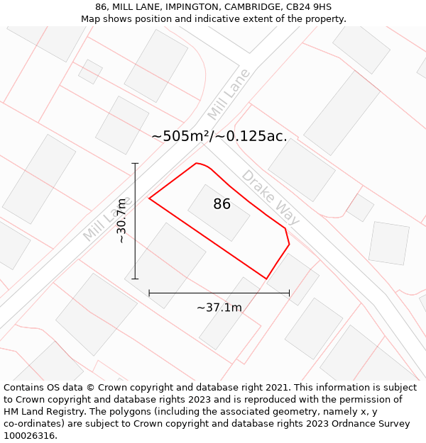 86, MILL LANE, IMPINGTON, CAMBRIDGE, CB24 9HS: Plot and title map