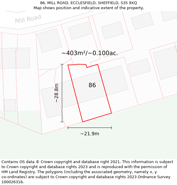 86, MILL ROAD, ECCLESFIELD, SHEFFIELD, S35 9XQ: Plot and title map