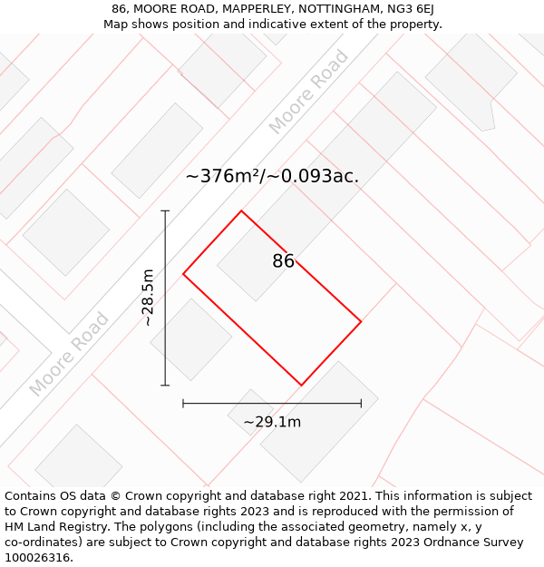 86, MOORE ROAD, MAPPERLEY, NOTTINGHAM, NG3 6EJ: Plot and title map