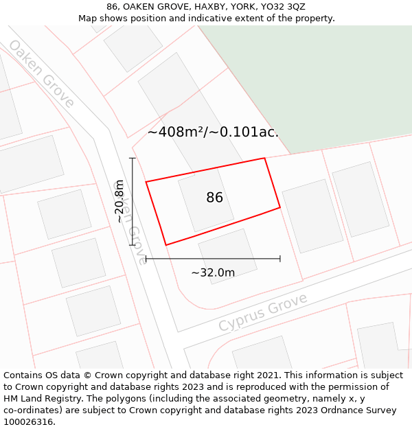 86, OAKEN GROVE, HAXBY, YORK, YO32 3QZ: Plot and title map