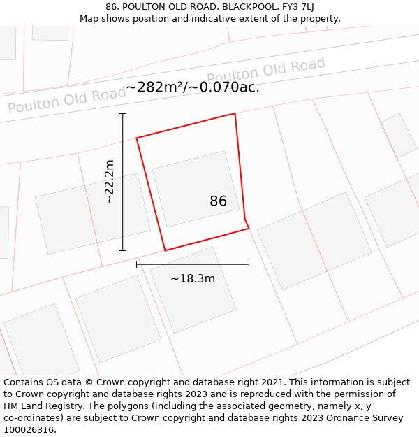 86, POULTON OLD ROAD, BLACKPOOL, FY3 7LJ: Plot and title map