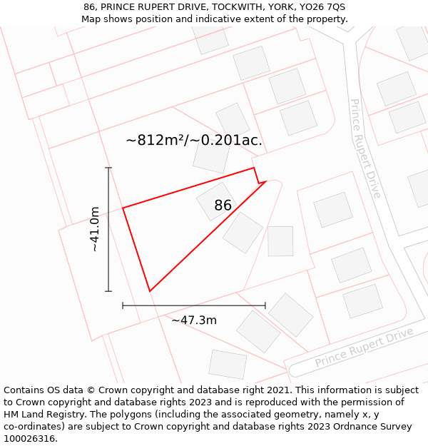 86, PRINCE RUPERT DRIVE, TOCKWITH, YORK, YO26 7QS: Plot and title map