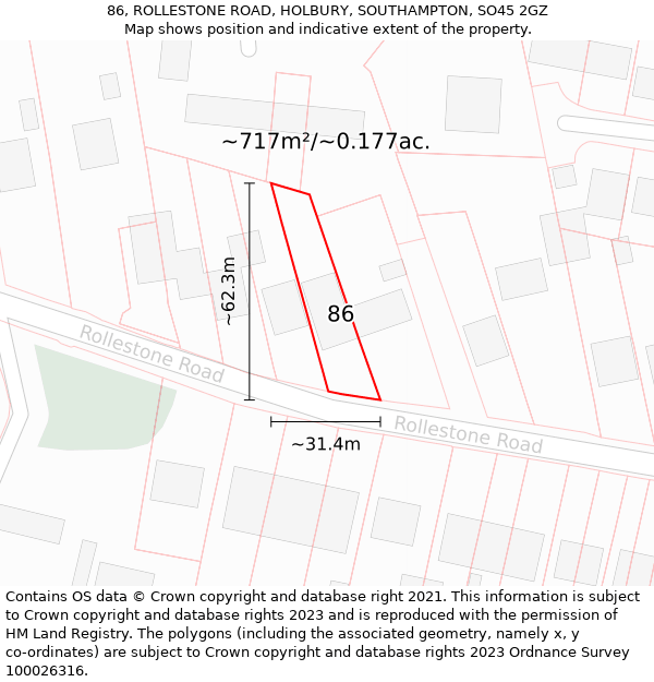 86, ROLLESTONE ROAD, HOLBURY, SOUTHAMPTON, SO45 2GZ: Plot and title map