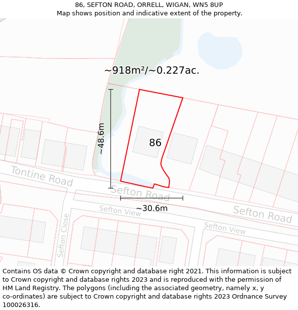 86, SEFTON ROAD, ORRELL, WIGAN, WN5 8UP: Plot and title map