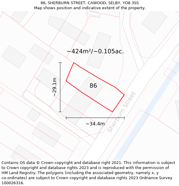86, SHERBURN STREET, CAWOOD, SELBY, YO8 3SS: Plot and title map