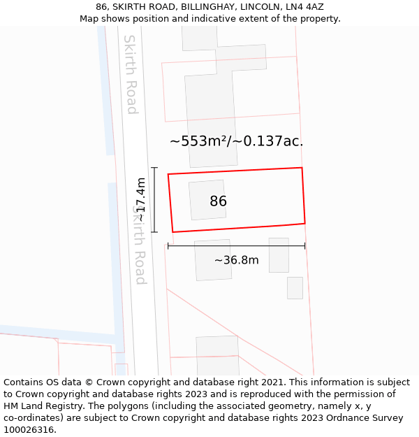 86, SKIRTH ROAD, BILLINGHAY, LINCOLN, LN4 4AZ: Plot and title map