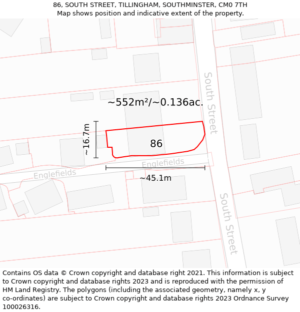 86, SOUTH STREET, TILLINGHAM, SOUTHMINSTER, CM0 7TH: Plot and title map