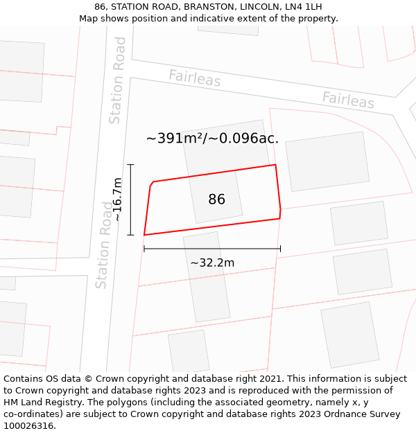 86, STATION ROAD, BRANSTON, LINCOLN, LN4 1LH: Plot and title map