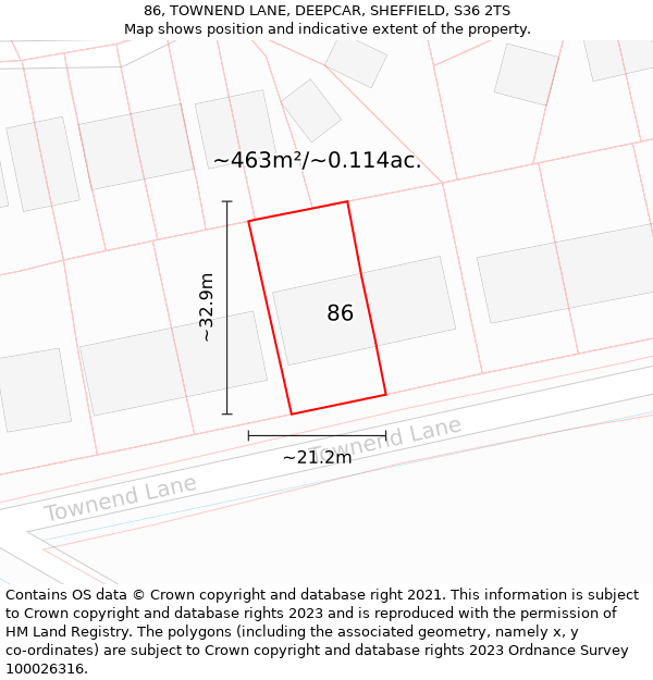 86, TOWNEND LANE, DEEPCAR, SHEFFIELD, S36 2TS: Plot and title map