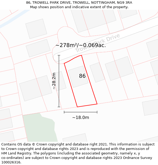 86, TROWELL PARK DRIVE, TROWELL, NOTTINGHAM, NG9 3RA: Plot and title map