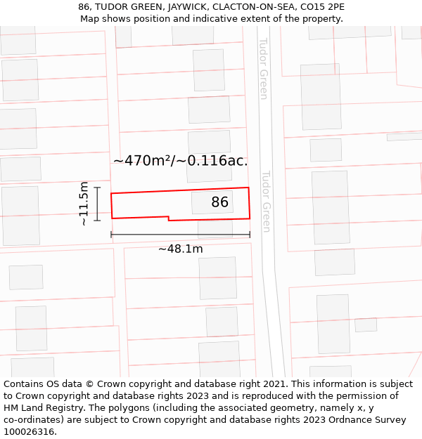 86, TUDOR GREEN, JAYWICK, CLACTON-ON-SEA, CO15 2PE: Plot and title map