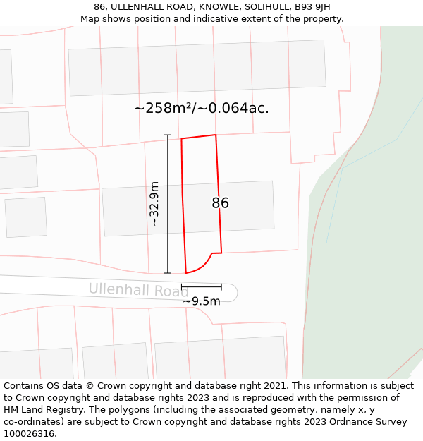 86, ULLENHALL ROAD, KNOWLE, SOLIHULL, B93 9JH: Plot and title map