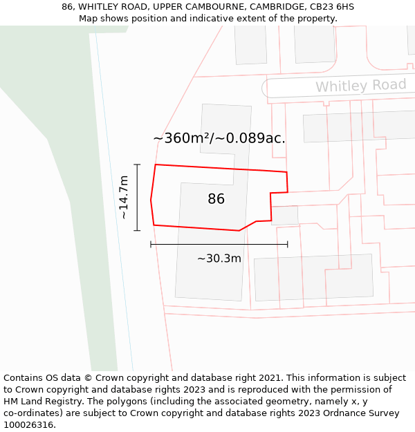 86, WHITLEY ROAD, UPPER CAMBOURNE, CAMBRIDGE, CB23 6HS: Plot and title map