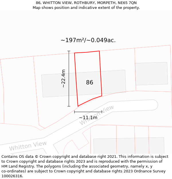 86, WHITTON VIEW, ROTHBURY, MORPETH, NE65 7QN: Plot and title map