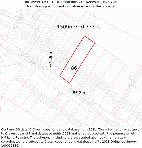 86, WICKHAM HILL, HURSTPIERPOINT, HASSOCKS, BN6 9NR: Plot and title map