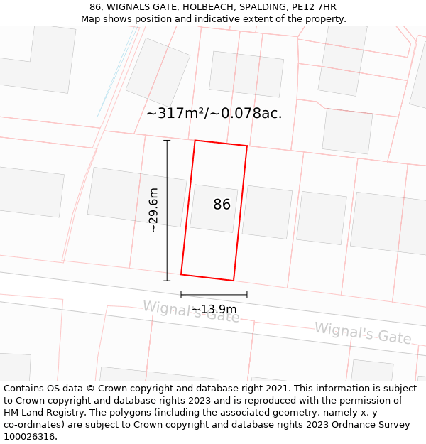 86, WIGNALS GATE, HOLBEACH, SPALDING, PE12 7HR: Plot and title map