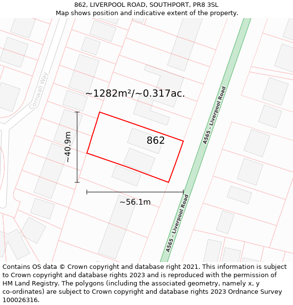 862, LIVERPOOL ROAD, SOUTHPORT, PR8 3SL: Plot and title map