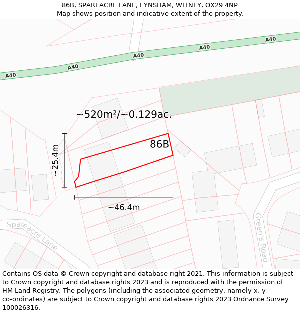 86B, SPAREACRE LANE, EYNSHAM, WITNEY, OX29 4NP: Plot and title map