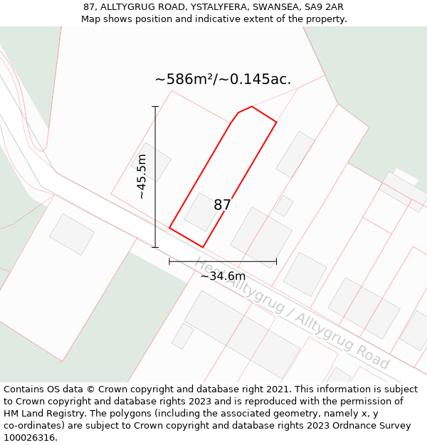 87, ALLTYGRUG ROAD, YSTALYFERA, SWANSEA, SA9 2AR: Plot and title map
