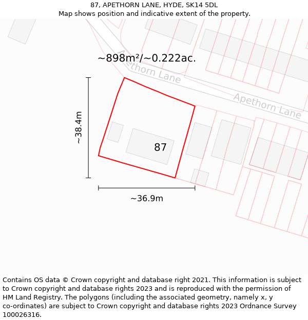 87, APETHORN LANE, HYDE, SK14 5DL: Plot and title map