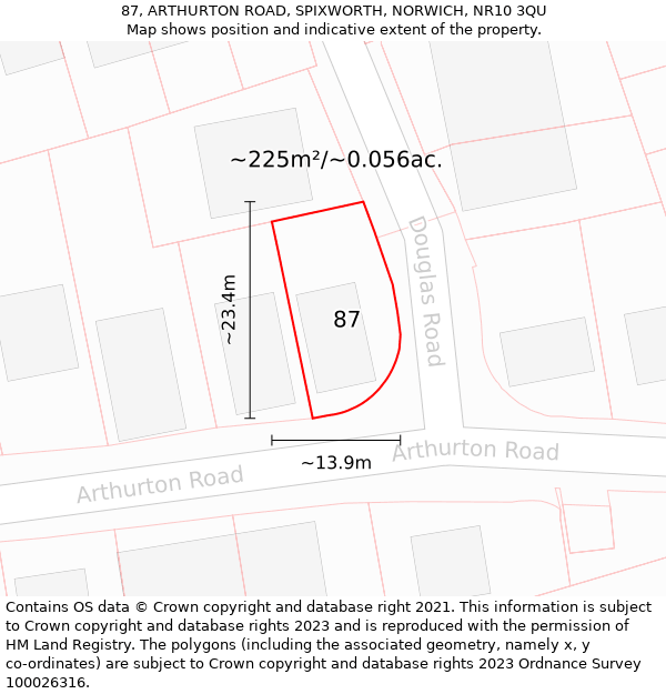 87, ARTHURTON ROAD, SPIXWORTH, NORWICH, NR10 3QU: Plot and title map