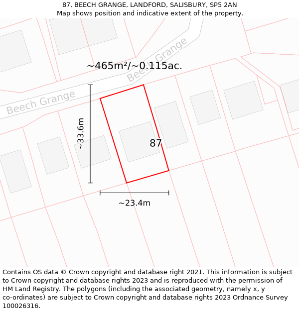 87, BEECH GRANGE, LANDFORD, SALISBURY, SP5 2AN: Plot and title map