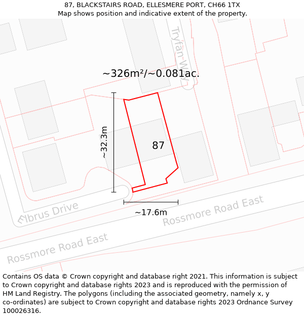 87, BLACKSTAIRS ROAD, ELLESMERE PORT, CH66 1TX: Plot and title map