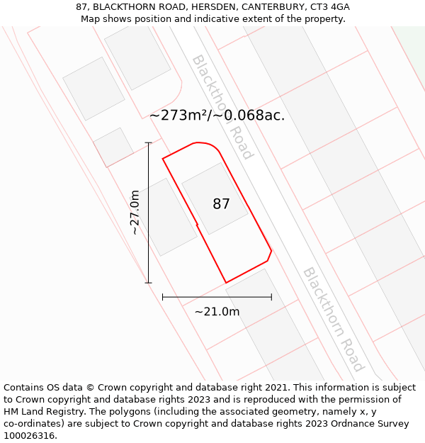 87, BLACKTHORN ROAD, HERSDEN, CANTERBURY, CT3 4GA: Plot and title map