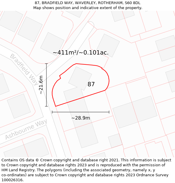 87, BRADFIELD WAY, WAVERLEY, ROTHERHAM, S60 8DL: Plot and title map